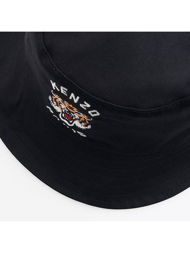 Lucky Tiger Logo Embroidered Cotton Bucket Hat Black - KENZO - BALAAN 10