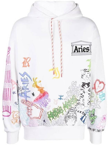 Logo Graphic Print Cotton Hoodie White - ARIES - BALAAN 1