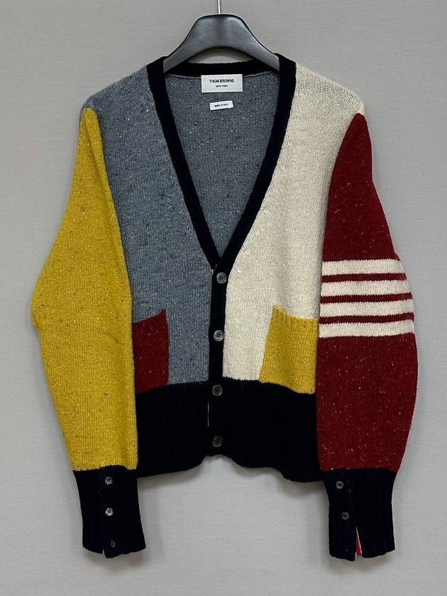 Multi color four star armband mohair tweed cardigan 4 - THOM BROWNE - BALAAN 3