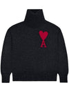 Intarsia Heart Logo Turtleneck Black - AMI - BALAAN 2