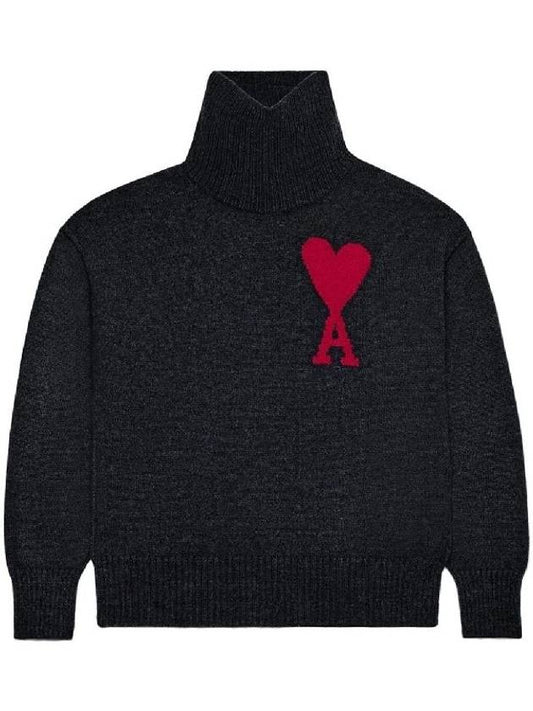 Intarsia Heart Logo Turtleneck Black - AMI - BALAAN 2