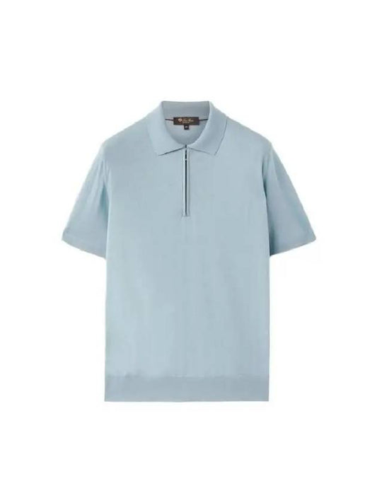 Loro Piana Blue Wool Zip Up Neck Polo Shirt FAI6633 6AS8 - LORO PIANA - BALAAN 1