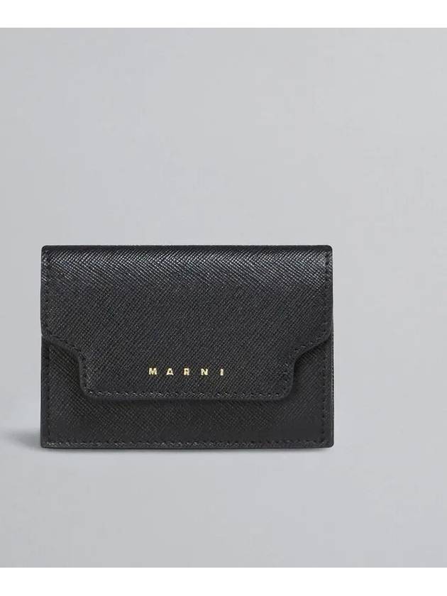 Saffiano Leather Trifold Half Wallet Black - MARNI - BALAAN 4