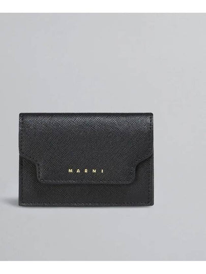 Saffiano Leather Trifold Half Wallet Black - MARNI - BALAAN 2