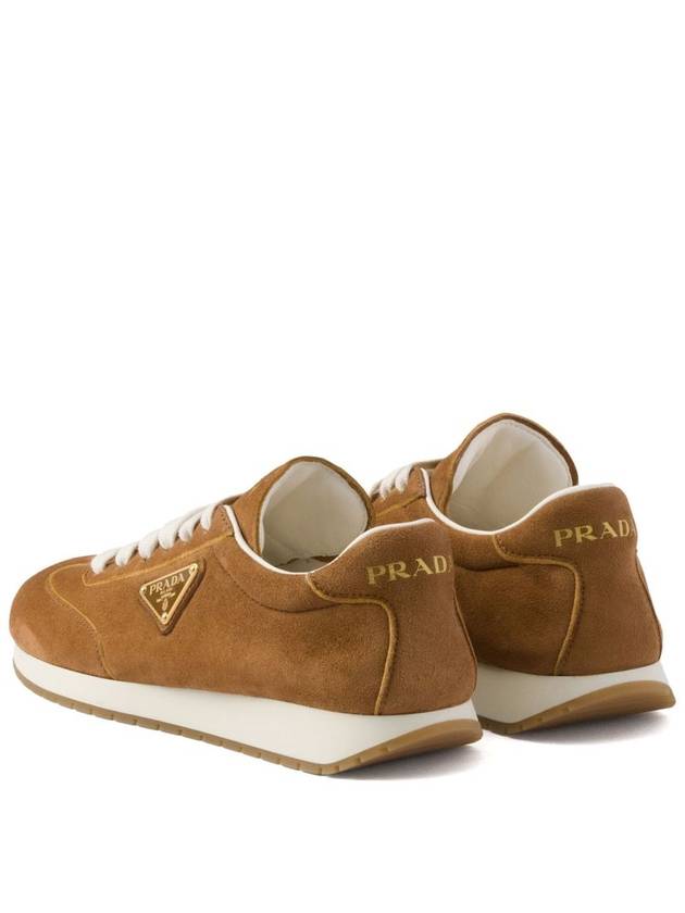 Enamel Logo Suede Low Top Sneakers Brown - PRADA - BALAAN 4