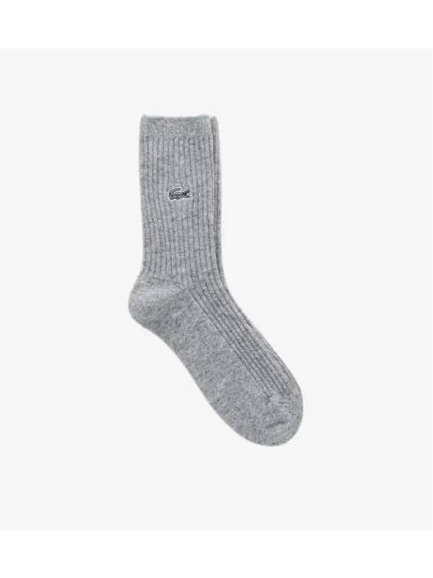 Women s Cashmere Blend Rib Tissue Medium Neck Socks Melange Gray - LACOSTE - BALAAN 1