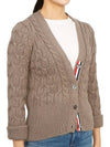 Merino Wool Crisscross Cable Stitch 3/4 Sleeve V-Neck Cardigan Medium Brown - THOM BROWNE - BALAAN 7