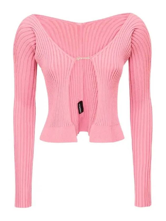 La Maille Pralu Longue Micro Charm Logo Cardigan Light Pink - JACQUEMUS - BALAAN 2