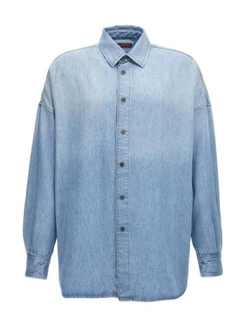 D Cama Logo Patch Denim Long Sleeve Shirt Light Blue - DIESEL - BALAAN 1