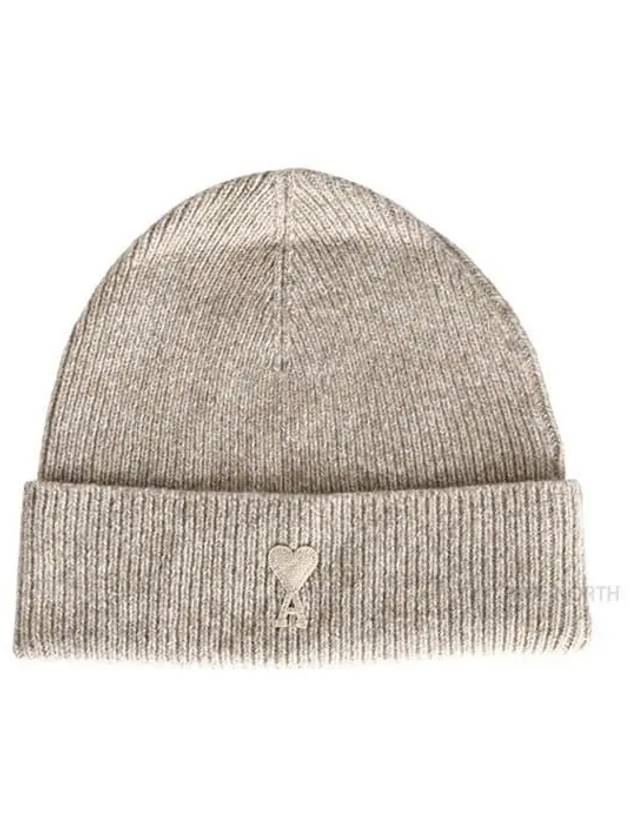 De Coeur Ribbed Knit Beanie Beige - AMI - BALAAN 2