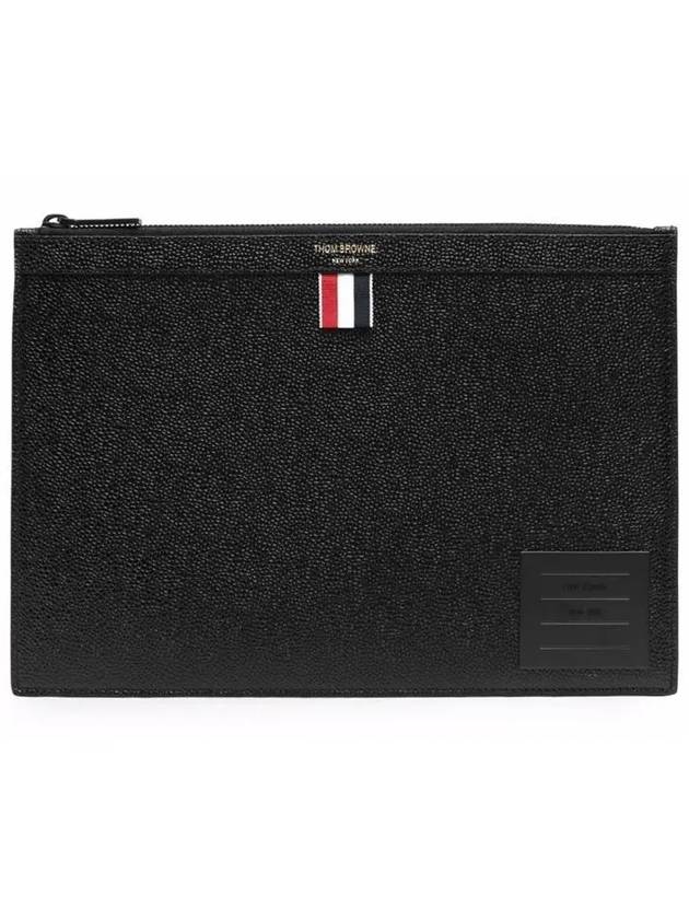 Black Diagonal Pebble Grain Leather Clutch Bag Black - THOM BROWNE - BALAAN 3