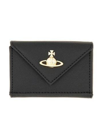 Logo Plaque Foldover Half Wallet Black - VIVIENNE WESTWOOD - BALAAN 1