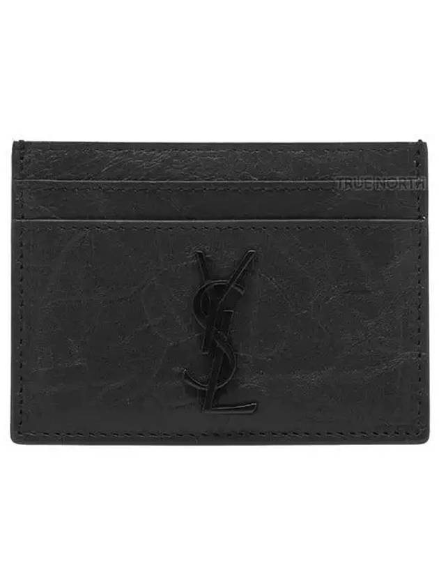 Monogram Crocodile Leather Card Wallet Black - SAINT LAURENT - BALAAN 2