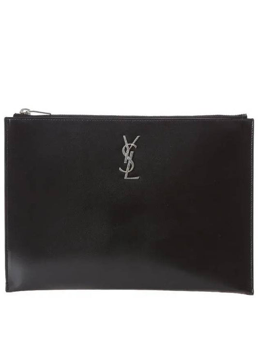 Monogram Silver Medium Clutch Bag Black - SAINT LAURENT - BALAAN 2