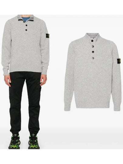 Wappen Patch Half Button Lambswool Knit Top Grey - STONE ISLAND - BALAAN 2