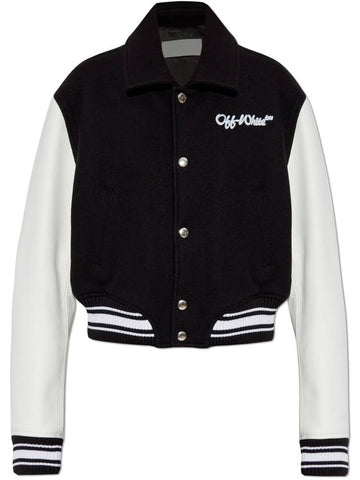 Off-White Jacket With Leather Sleeves, Women's, Black - OFF WHITE - BALAAN 1