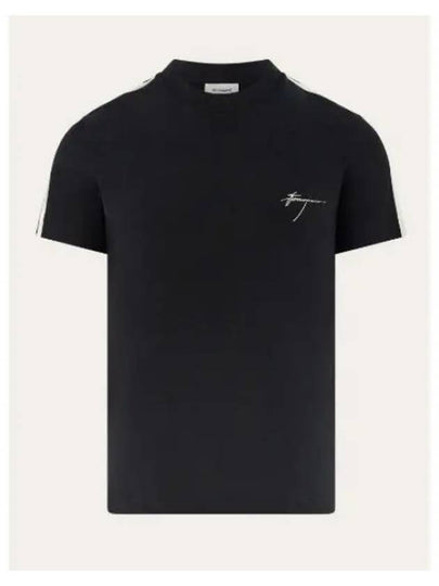 Embroidered Logo Cotton Short Sleeve T-Shirt Black - SALVATORE FERRAGAMO - BALAAN 2