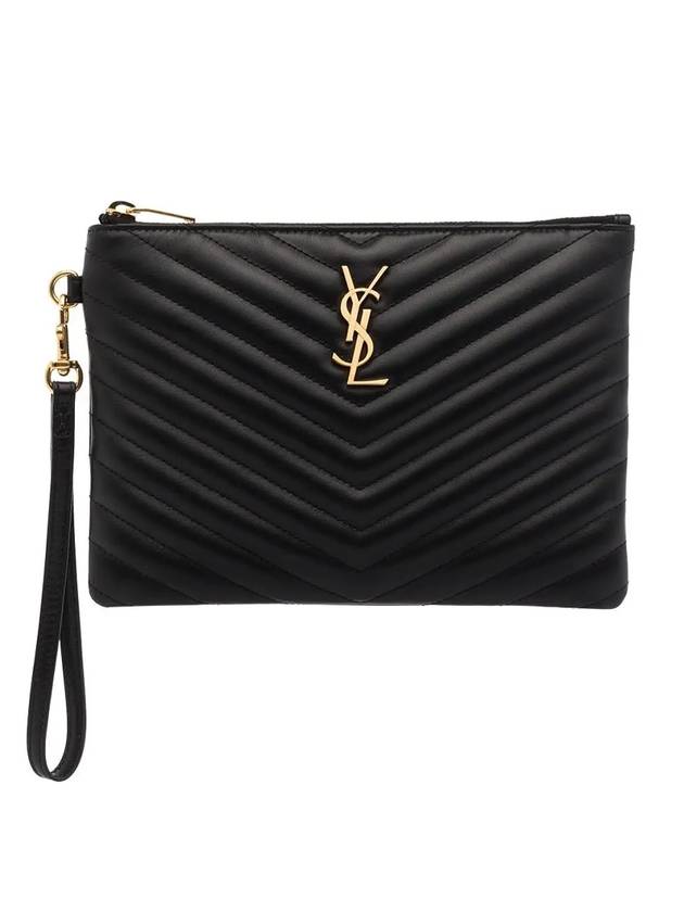 Matelasse Monogram Logo Strap Clutch Bag Black - SAINT LAURENT - BALAAN 1