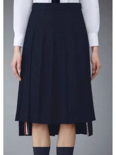 Super 120S Twill Below Knee Pleated Skirt Navy - THOM BROWNE - BALAAN 2