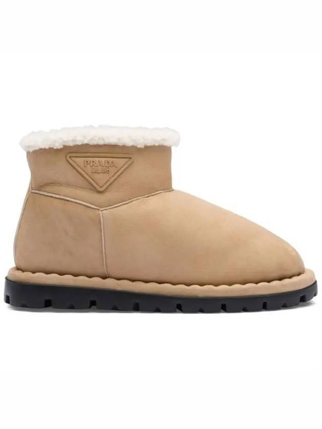 Women's Triangular Logo Shearling Winter Boots Ecru - PRADA - BALAAN 1