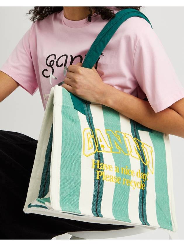 Logo Stripe Tote Bag Shoulder Bag Green - GANNI - BALAAN 8