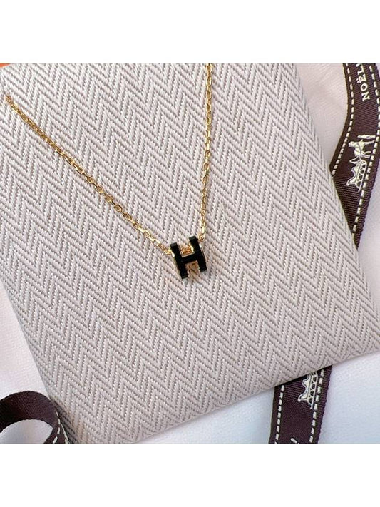 Mini Pop H Pendant Necklace Gold Noir - HERMES - BALAAN 2