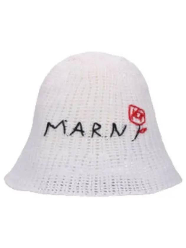 Embroidered Logo Crochet Bucket Hat Lily White - MARNI - BALAAN 1