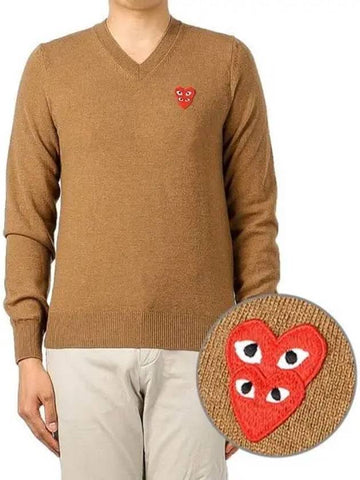 Men s double heart logo knit P1N074 BROWN 270144 - COMME DES GARCONS PLAY - BALAAN 1