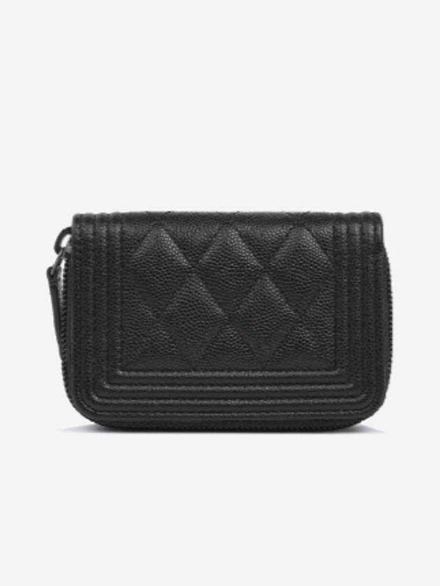 Boy Vintage Silver Hardware Quilted Caviar Zipper Card Wallet Black - CHANEL - BALAAN 4