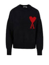 Intarsia Big Heart Logo Wool Knit Top Black - AMI - BALAAN 2