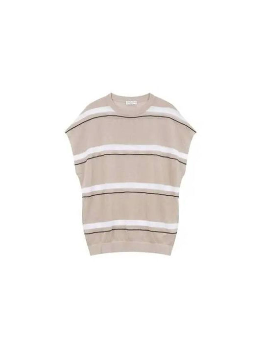 Shimaeul 8th Anniversary 10 e Point 9 8 Women s Monili Striped Sleeveless Knit Beige 270373 - BRUNELLO CUCINELLI - BALAAN 1