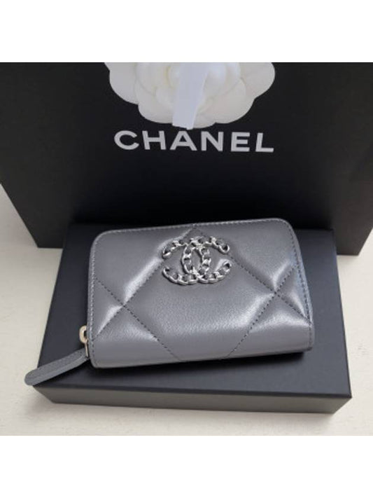 19 Zipper card wallet lambskin gray silver AP0949 - CHANEL - BALAAN 1