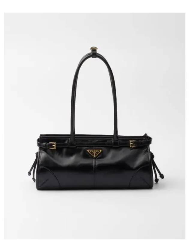 Medium Leather Tote Shoulder Bag Black - PRADA - BALAAN 2