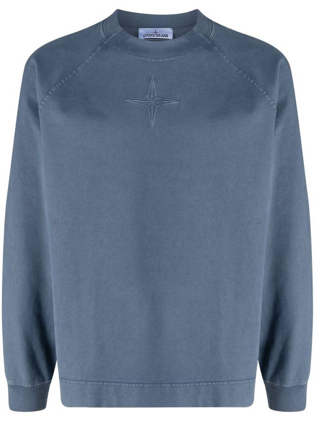 Old Treatment Cotton Embroidery Logo Sweatshirt Avio Blue - STONE ISLAND - BALAAN 4