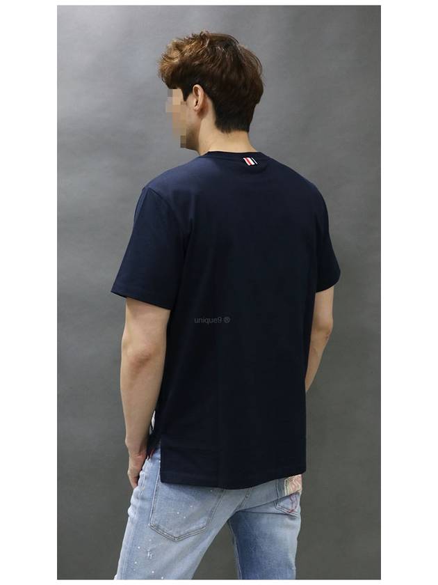 Men's Side Slit Relaxed Short Sleeve T-Shirt Navy - THOM BROWNE - BALAAN 5