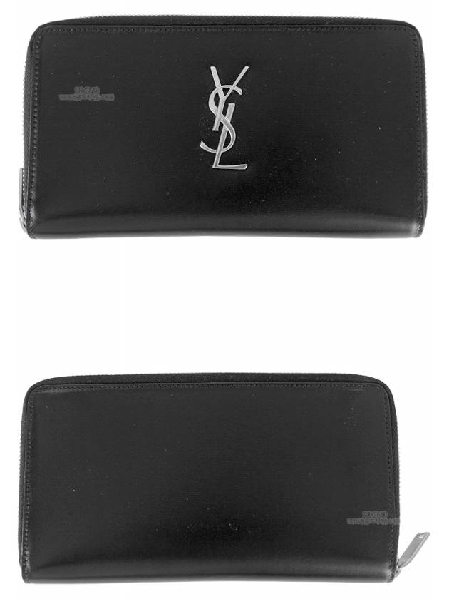 silver logo monogram zipper long wallet black - SAINT LAURENT - BALAAN.