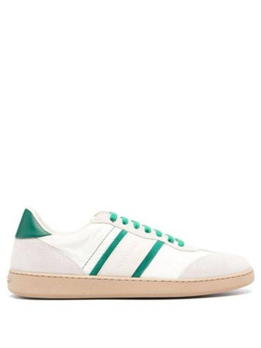 Gancini Suede Fabric Low Top Sneakers White Green - SALVATORE FERRAGAMO - BALAAN 1