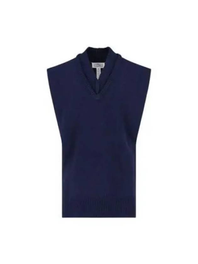 Layered Detail V-Neck Knit Vest Navy - MAISON MARGIELA - BALAAN 2