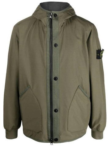 Soft Shell-R E.Dye Pure Insulation Technology Recycled Polyester Primaloft Hooded Jacket Olive Green - STONE ISLAND - BALAAN 1