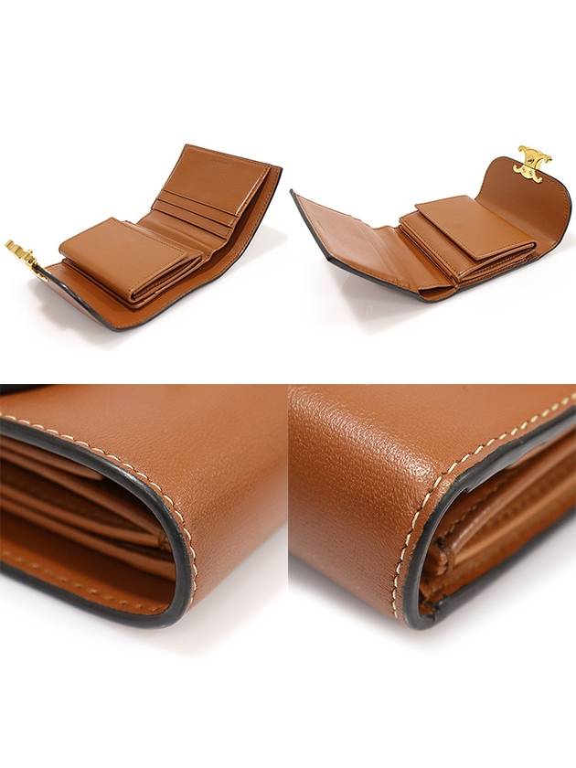 10D783BZG 04LU Brown Tan Shiny Lambskin Gold Plated Small Triomphe Flap Ring Wallet - CELINE - BALAAN 5