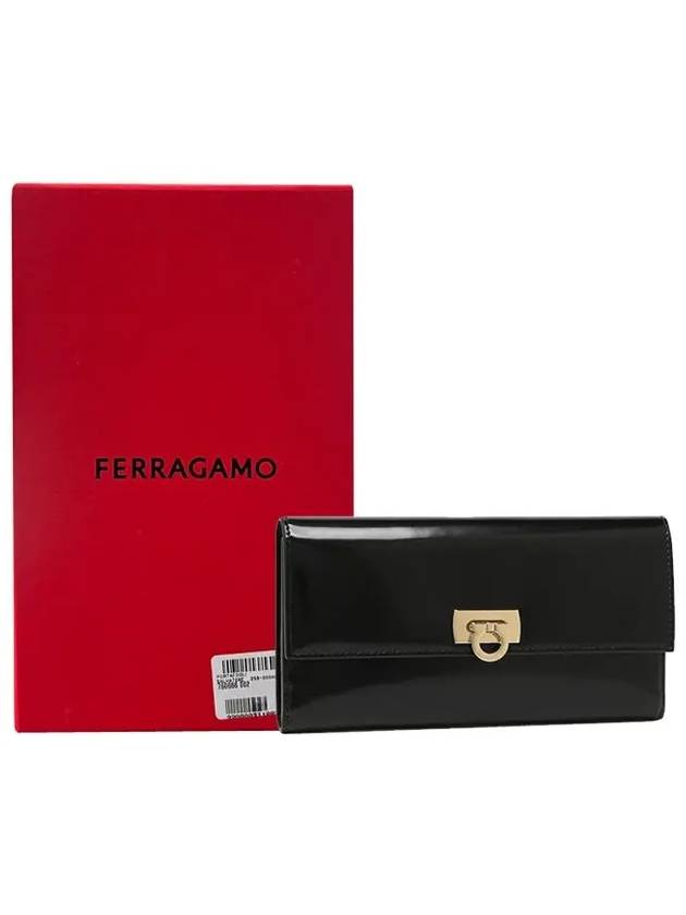 Gancini Flip Lock Leather Long Wallet Black - SALVATORE FERRAGAMO - BALAAN 6