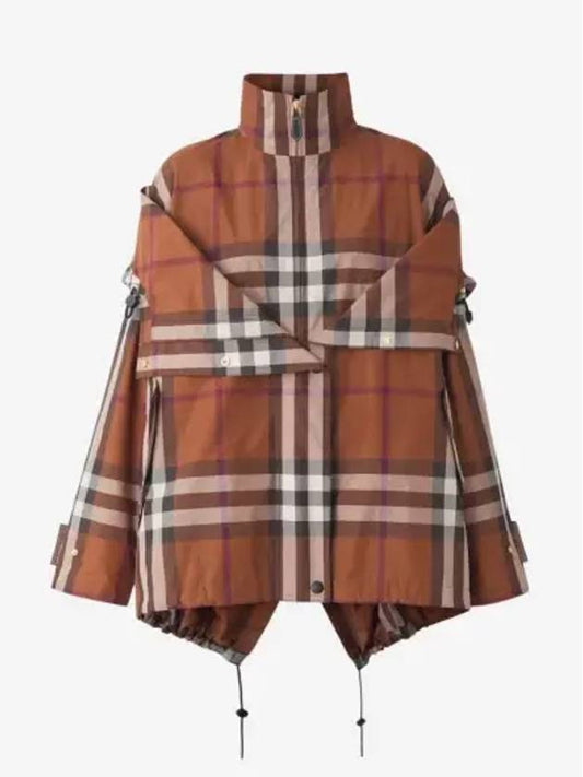 Check Off Shoulder Hooded Jacket Brown - BURBERRY - BALAAN 2