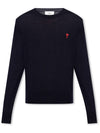 Heart Embroidered Logo Crew Neck Knit Top Navy - AMI - BALAAN 2