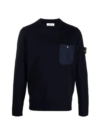 Men's Wappen Patch Pocket Cotton Knit Top Dark Navy - STONE ISLAND - BALAAN 1