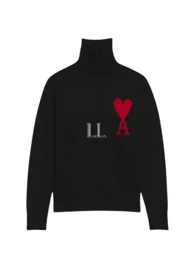 Intarsia Heart Logo Turtleneck Black - AMI - BALAAN 2