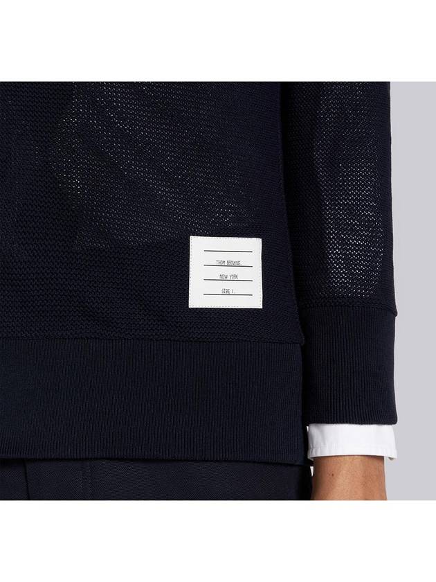 4 Bar Open Raschel Stitch V Neck Cardigan Navy - THOM BROWNE - BALAAN 7