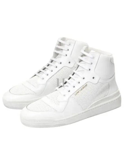 Men's SL24 Used-Look Perforated Leather Mid Top Sneakers White - SAINT LAURENT - BALAAN 2