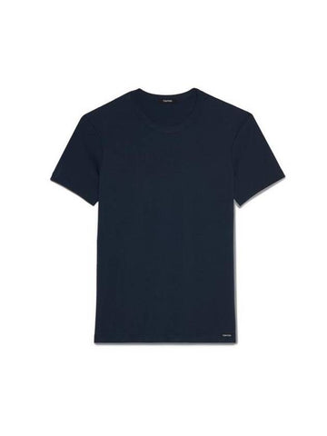 Cotton Crew Neck Short Sleeve T-Shirt Navy - TOM FORD - BALAAN.