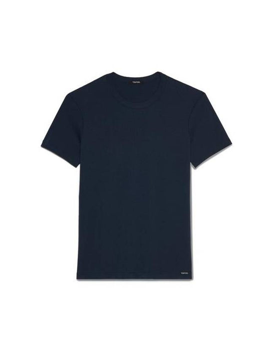 Cotton Crew Neck Short Sleeve T-Shirt Navy - TOM FORD - BALAAN 1