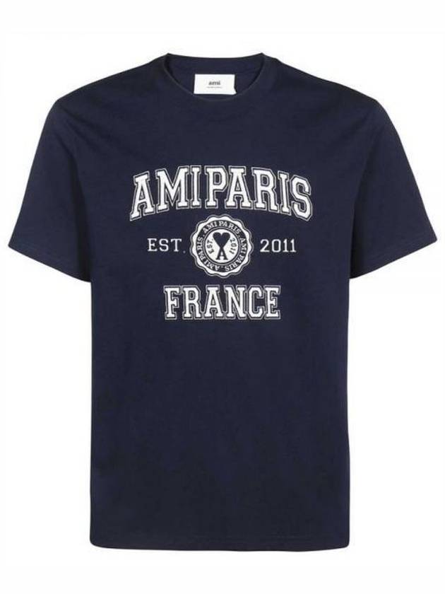 Varsity Logo Short Sleeve T-Shirt Navy - AMI - BALAAN 2